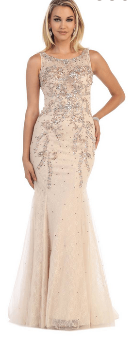 Robe beige claire à strass