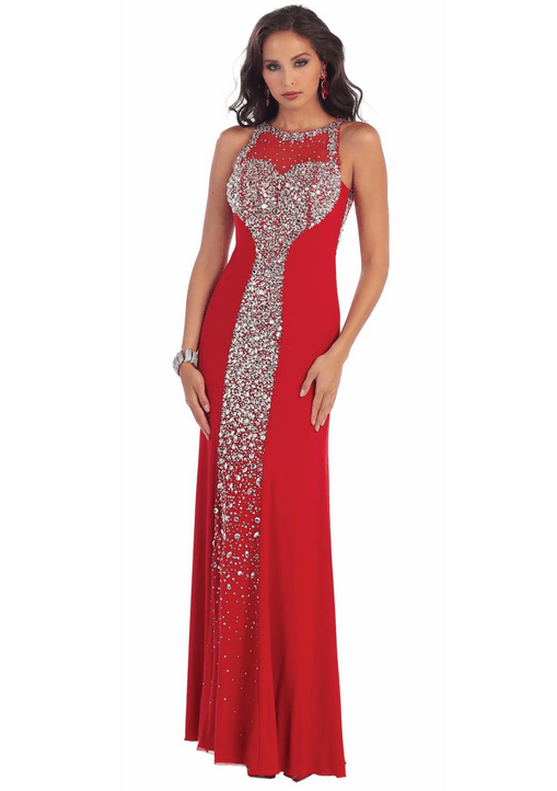 Robe de soirée rouge - motif coeur argenté
