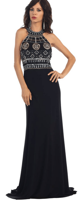 Robe de soirée noire - motifs ethniques