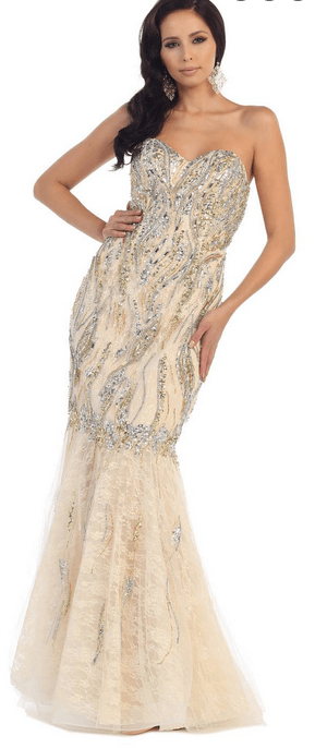 Robe bustier beige clair à strass
