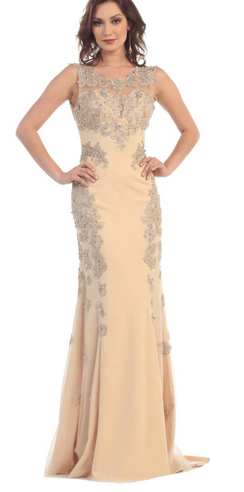 Robe de soirée - couleur beige claire à dentelle