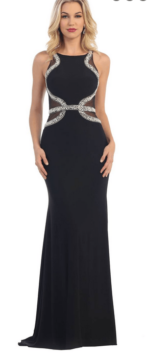 Robe de soirée noire - motifs géométriques