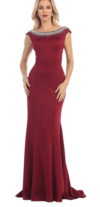 Robe de soirée rouge carmin et argentée