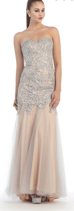 Robe de soirée bustier - blanche crème et argent