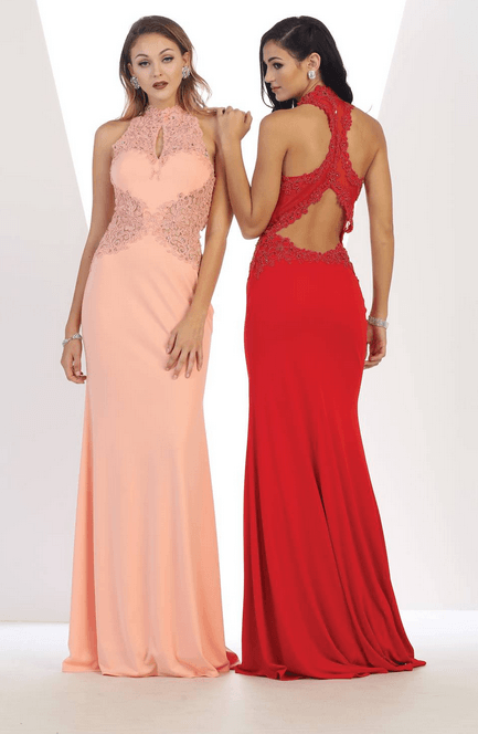 Robes de soirée rose clair et rouge vif