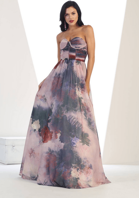 Robe de soirée bustier à motif