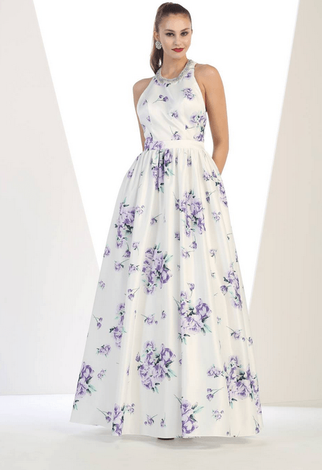 Robe blanche à fleurs violettes