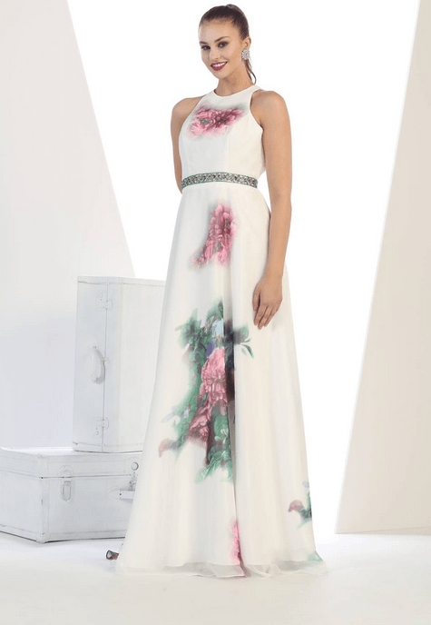 Robe de soirée blanche à motifs