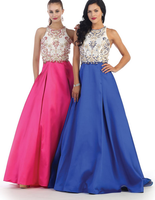 Robe de soirée bleue et rose