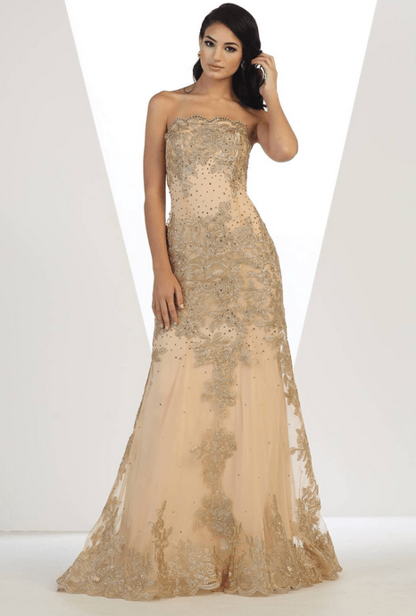 Robe de soirée bustier beige clair