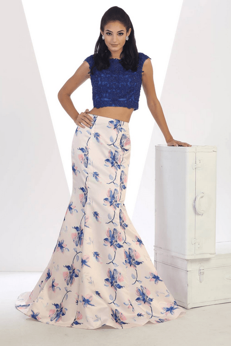 Robe de cocktail deux pièces - couleur blanc et bleu