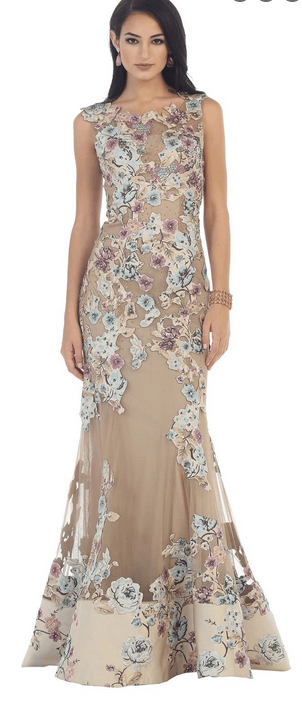 Robe de soirée beige à fleurs