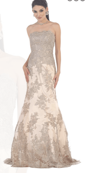 Robe de soirée beige et argentée