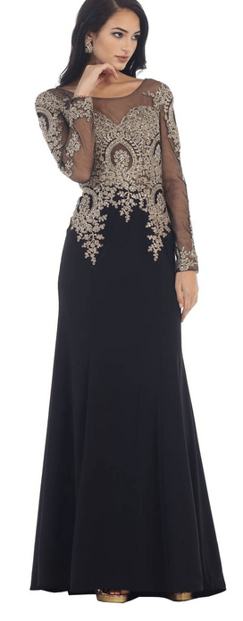 Robe de soirée noire à manches longues