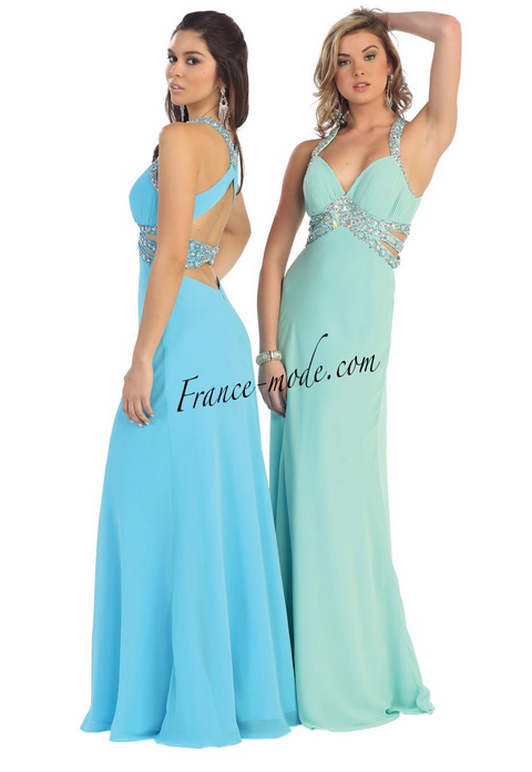 Robe de soirée aigue-marine ou bleue céleste