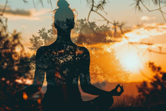 Une femme qui médite dans la nature