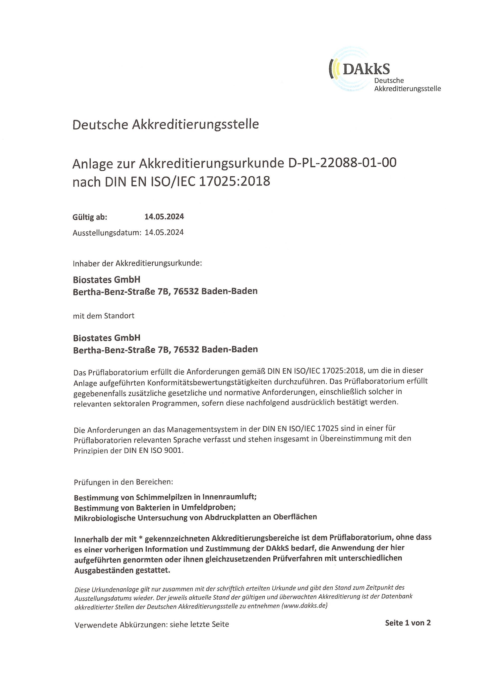 Zertifikat Deutsche Akkreditierungsstelle