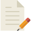 Icône de document avec un crayon sur une page lignée, suggérant une action de modification ou d'écriture.