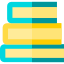 Icône représentant une pile de livres colorés aux couvertures et pages turquoise, jaunes et rouges.