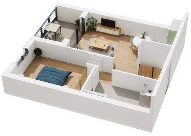 Plan en 3D, mobilier de salon