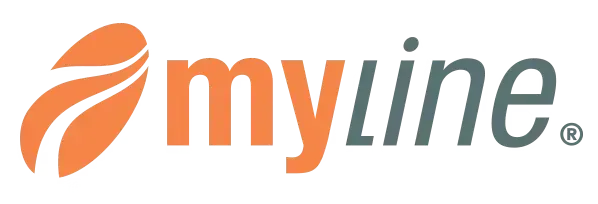 Ein orange-schwarzes Logo für myline auf weißem Hintergrund