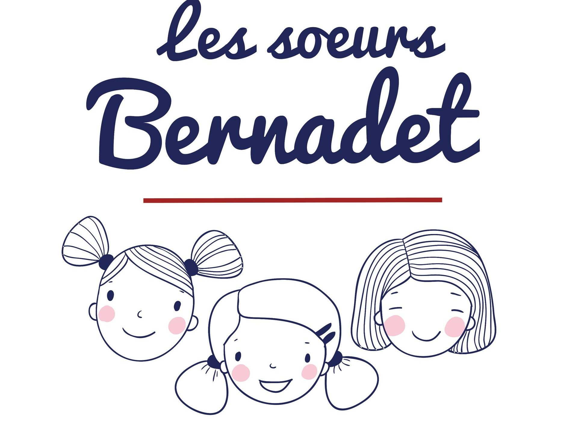 Les sœurs Bernadet avec trois visages de dessin animé souriants en dessous.