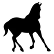Una silueta negra de un caballo caminando sobre un fondo blanco.