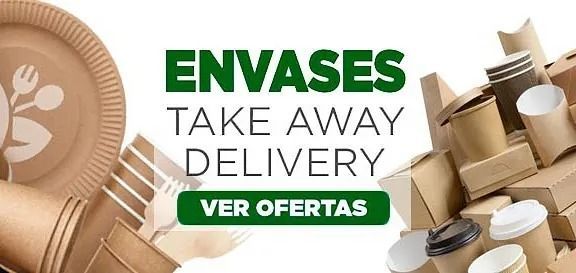 Un anuncio de envases para llevar en español.