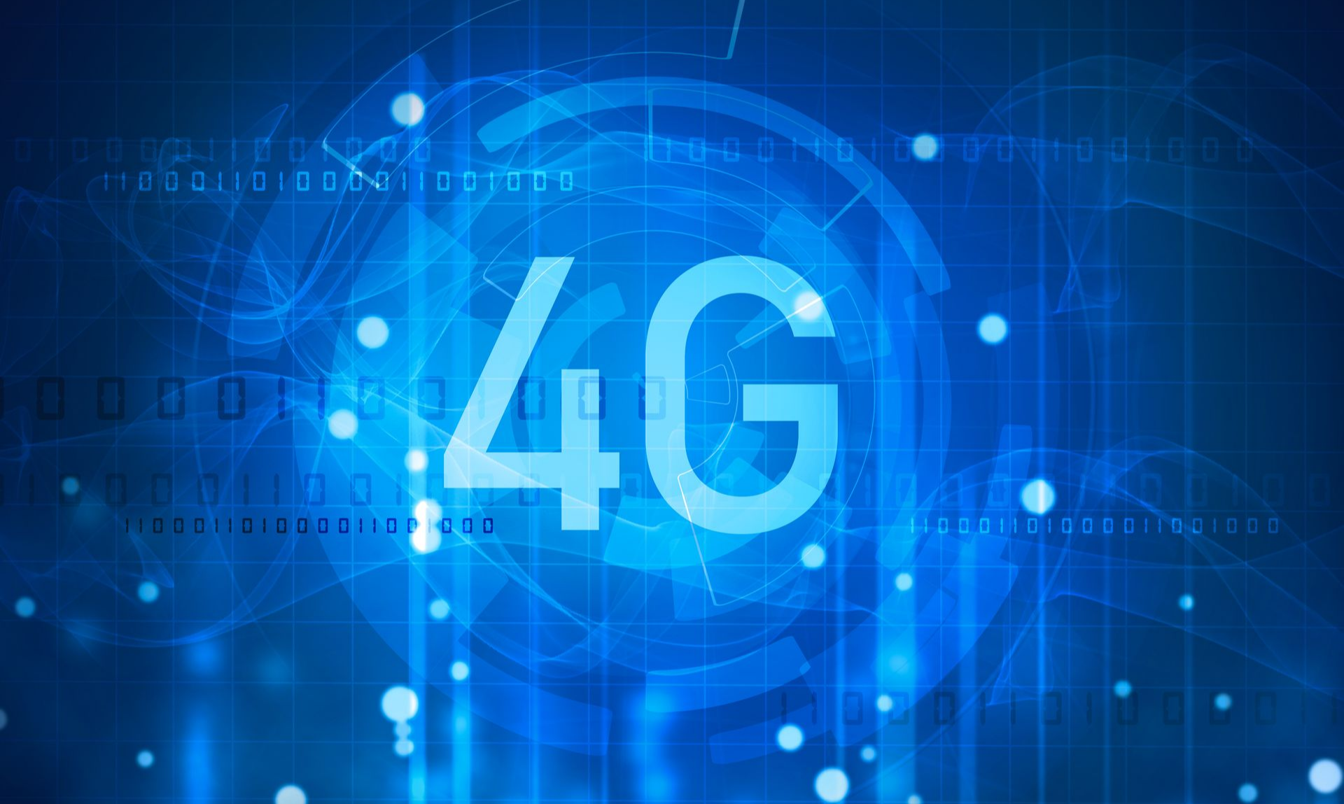 Fond numérique bleu avec texte 4G lumineux.