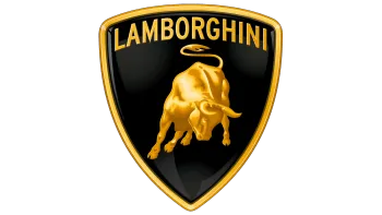 Logotipo de Lamborghini en negro y dorado con un toro embistiendo y un halo en la parte superior.