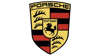 Logotipo del escudo de Porsche con secciones amarillas, negras y rojas y un escudo central de Stuttgart.