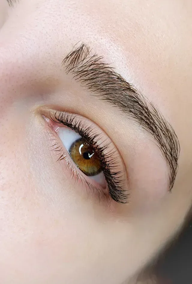 Un primer plano del ojo de una mujer con pestañas largas.