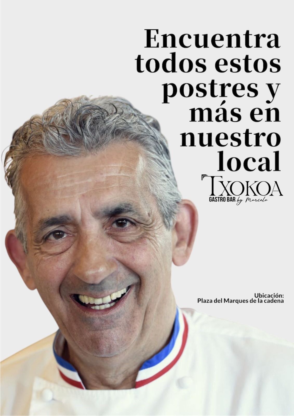 Chef sonriente con texto de postre: 