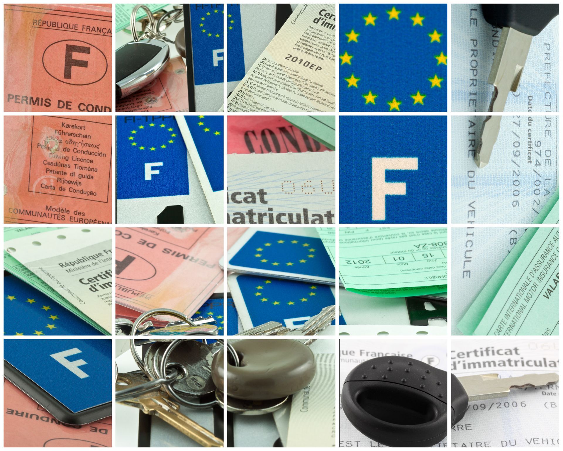 Documents d'immatriculation, plaques d'immatriculation et vignettes fiscales.