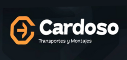 Logotipo de la empresa de transportes Cardoso: octógono naranja con flecha y el nombre Cardoso en blanco y texto en gris.