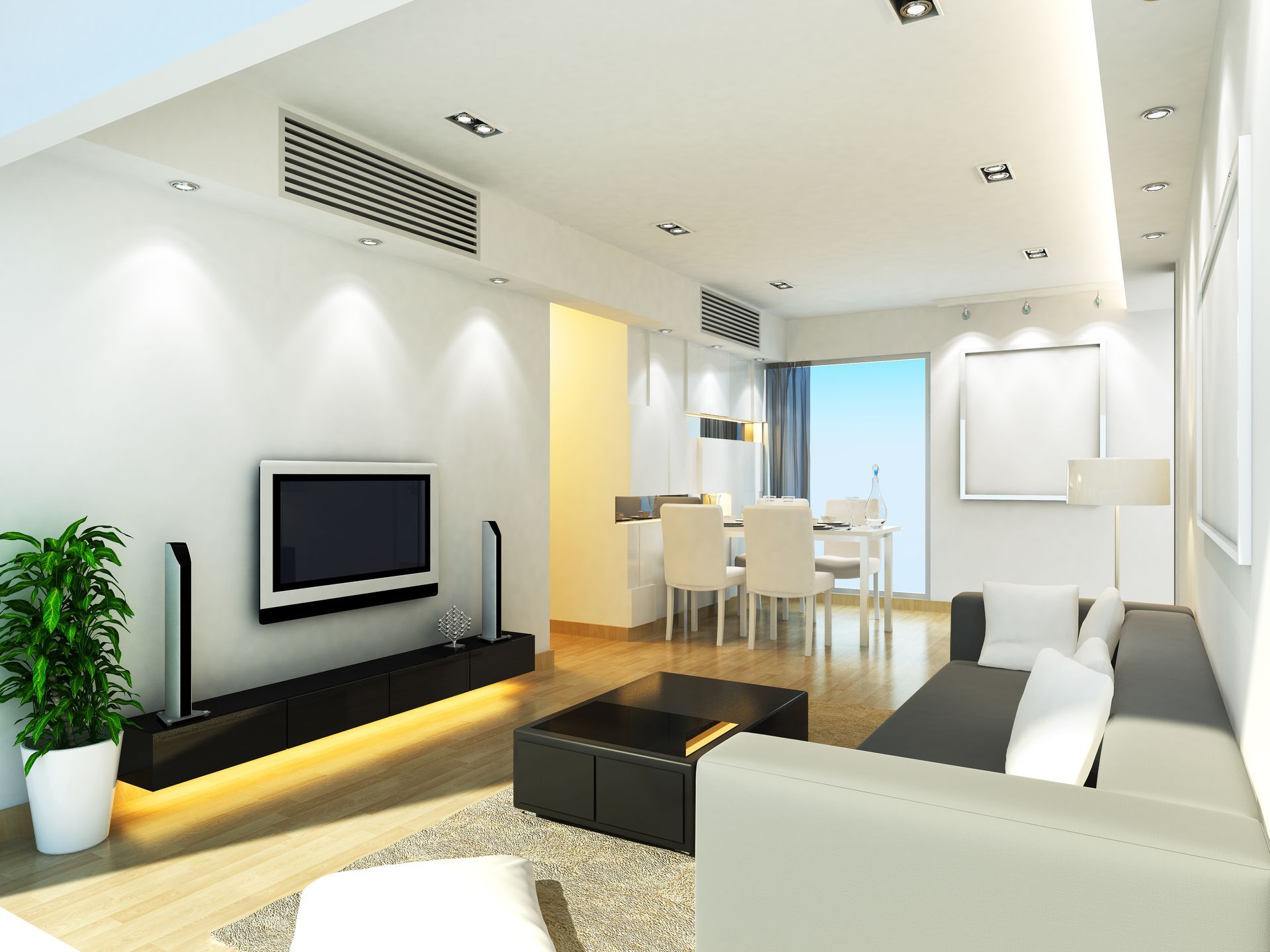 Climatisation gainable dans un salon au design contemporain.