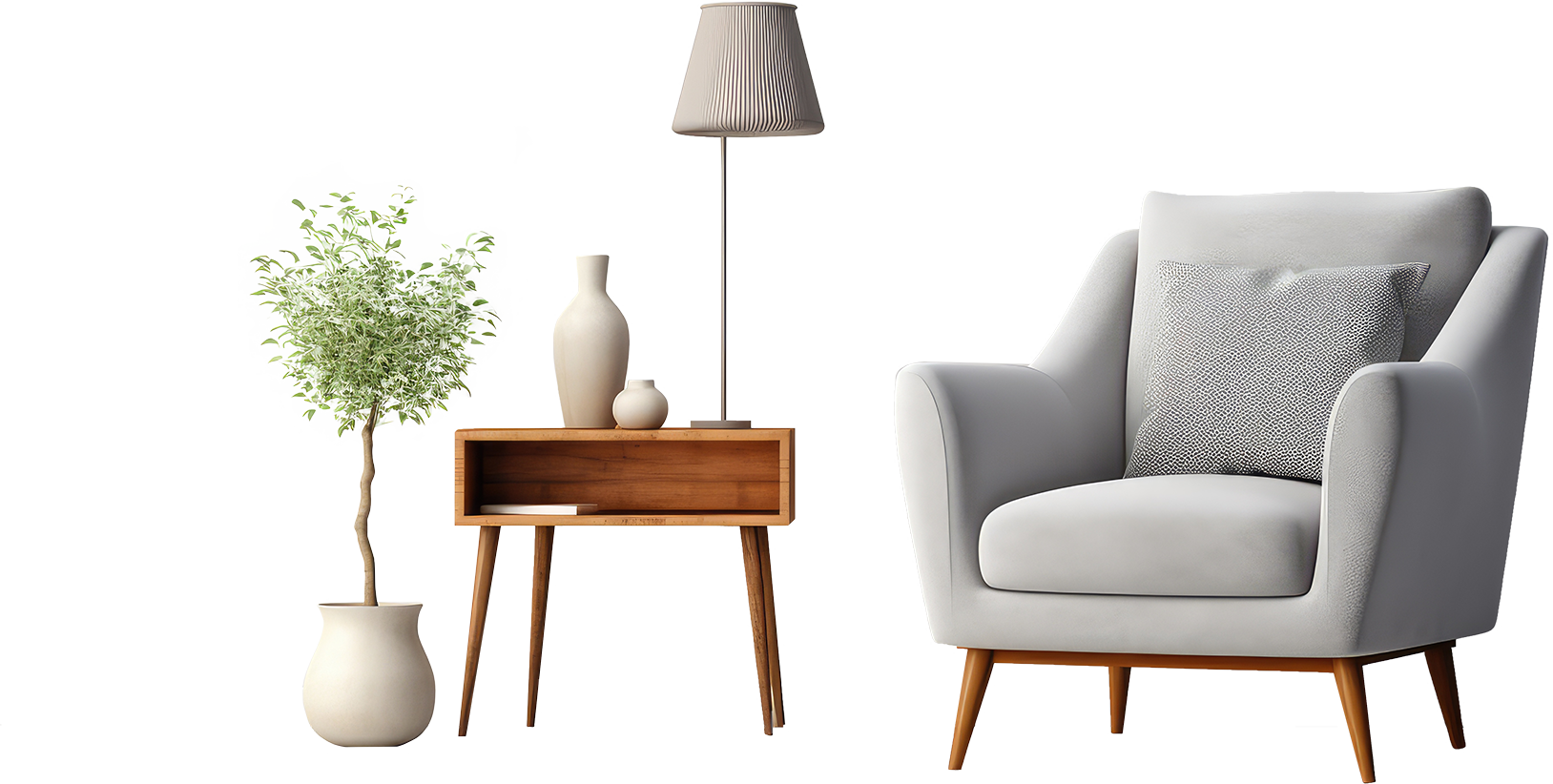 Éléments de salon détourés avec fauteuil gris
