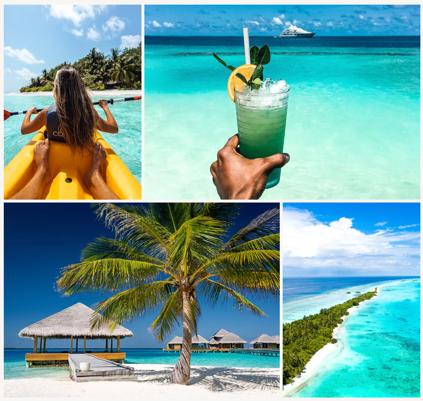 A woman in a yellow kayak is holding a drink on the beach