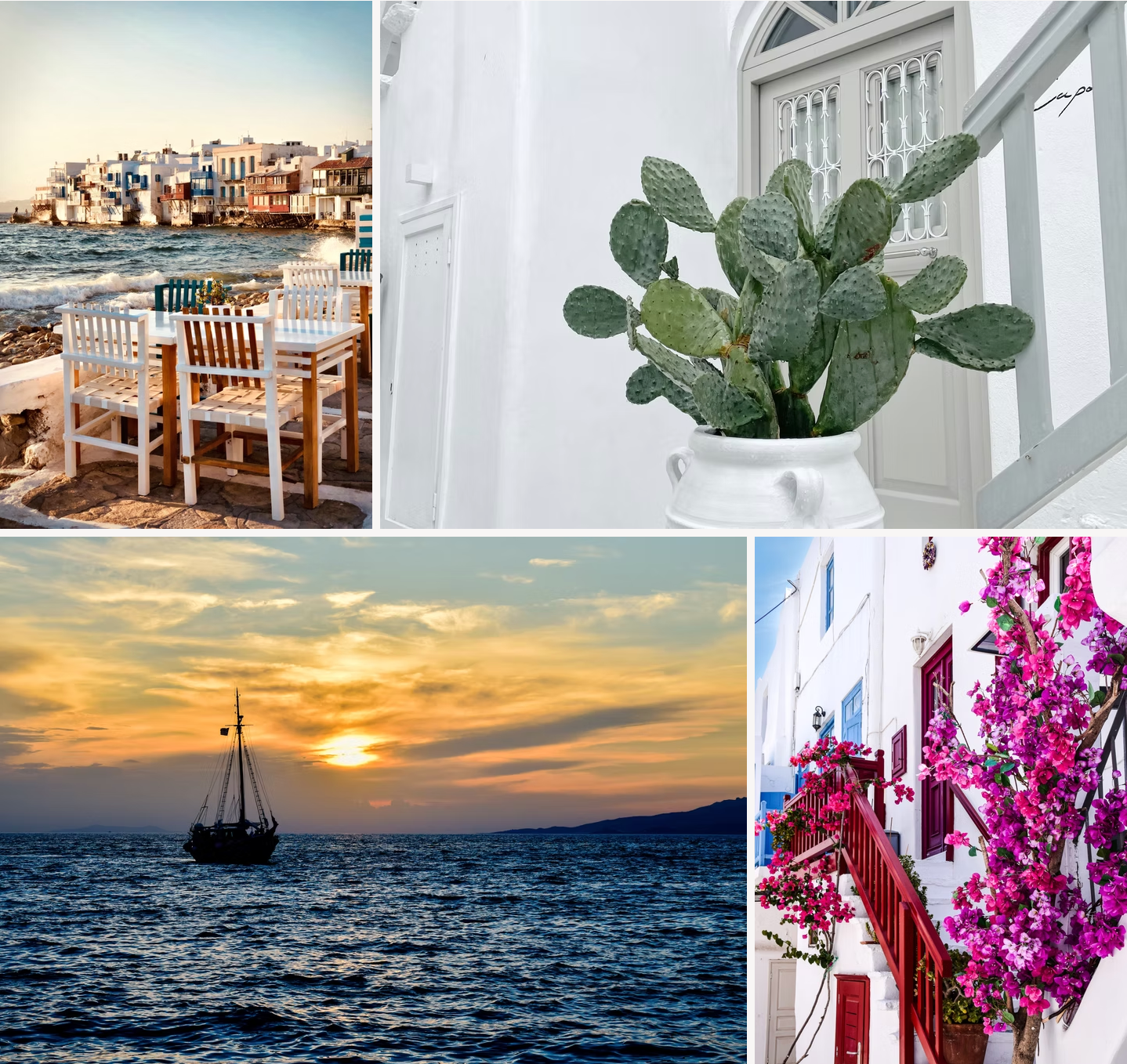 A collage of four pictures shows a boat in the ocean