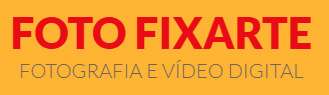 Logo for Foto Fixarte, with red text on a yellow background. The text reads "FOTO FIXARTE" and "FOTOGRAFIA E V&Iacute;DEO DIGITAL".