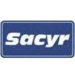 Un cartel azul con la palabra sacyr.