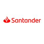 El logotipo de Santander es rojo y blanco sobre un fondo blanco.