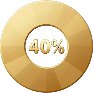 Indicador circular de progreso del oro que muestra un 40% en el centro.