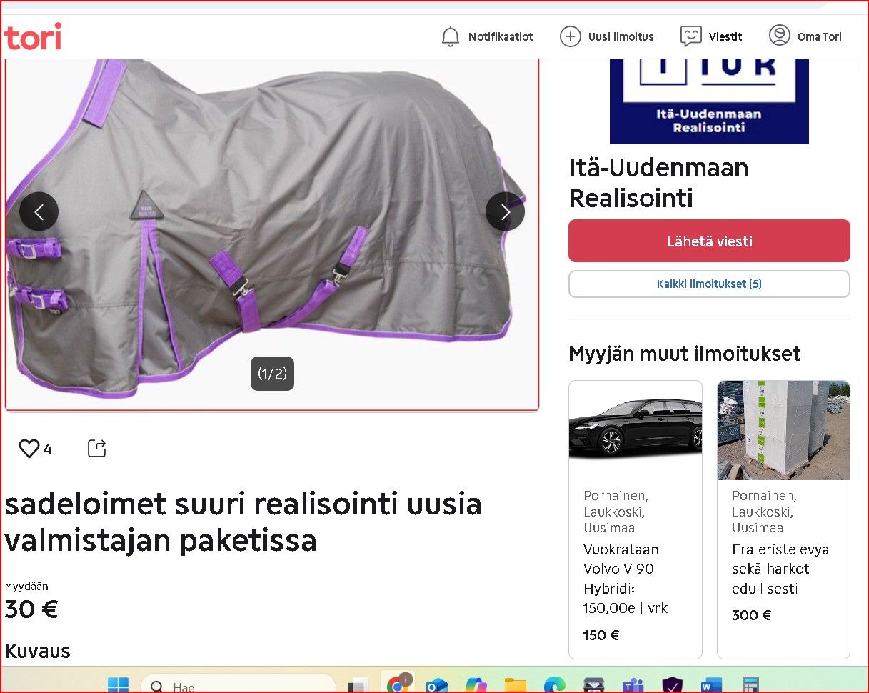 UUSIA SADELOIMIA 29,99€. WAHLSTEN RAIN BUSTER