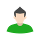 Ilustración de una persona con una camisa verde, cabello gris y tono de piel neutro.