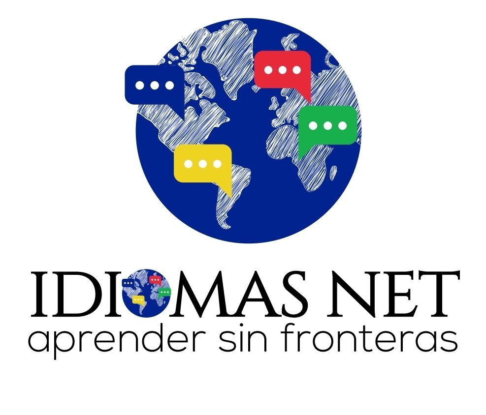 Logo for Idiomas Net: Globe with speech bubbles, "Idiomas Net aprender sin fronteras" text.