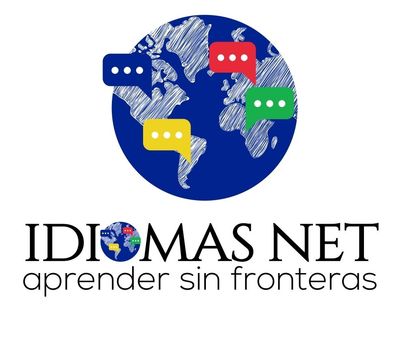 Logo for Idiomas Net: Globe with speech bubbles, "Idiomas Net aprender sin fronteras" text.