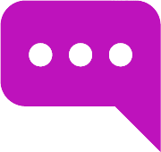 Bocadillo de diálogo morado con tres puntos blancos, que representa una conversación o un mensaje.