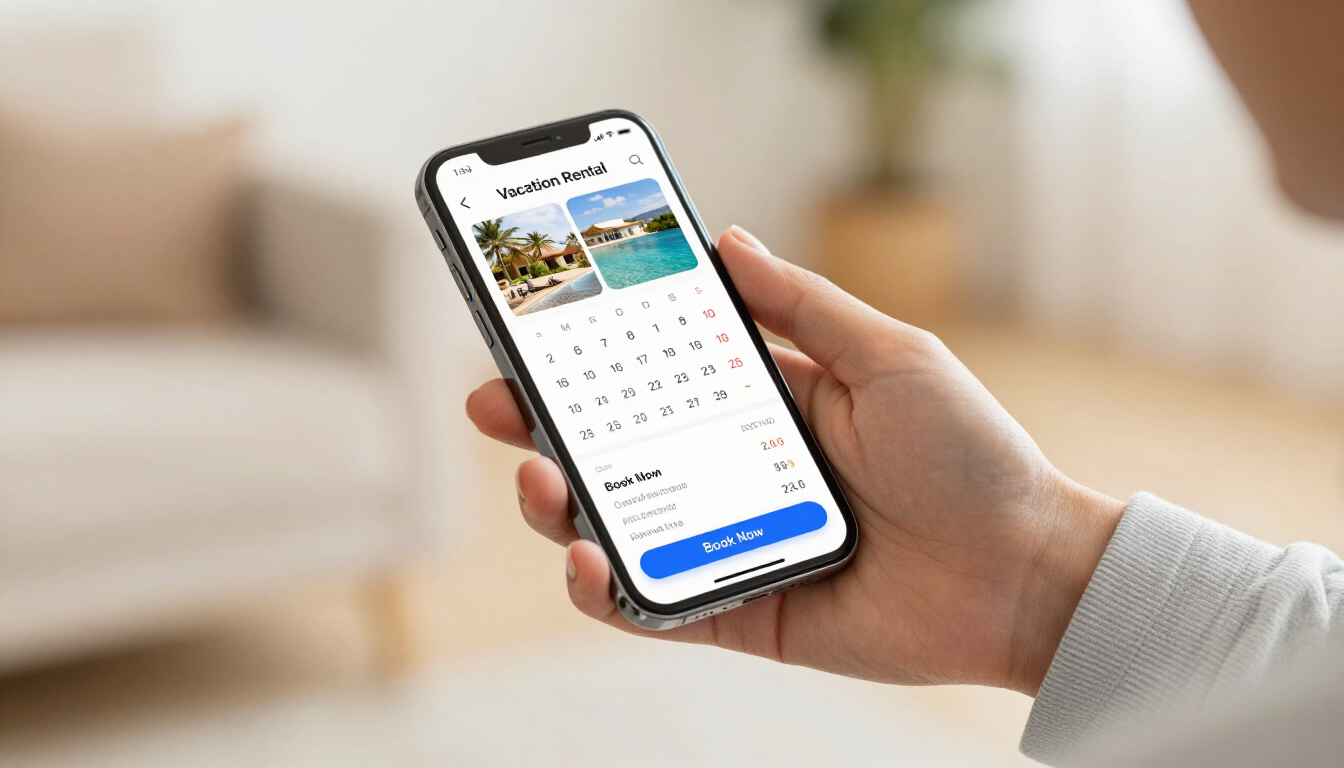 Person booking a rental on a phone