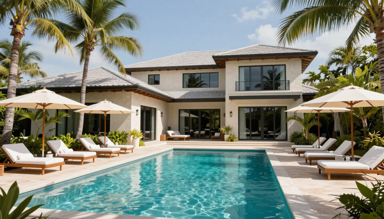 Luxury vacation rental exterior with pool